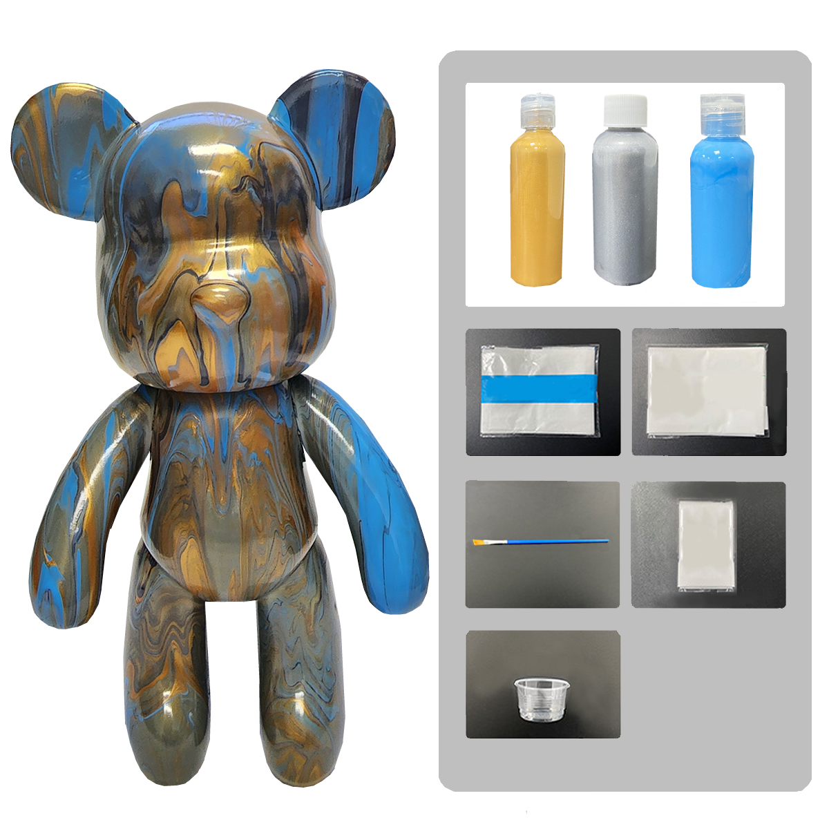 Unisex 9 DIY Create customize Art and Craft kit Non-Toxic Pour Over  Acrylic Fluid Paint Bear Kit for Boys and Girls-Silver-Ocean Blue-Gold Kit  